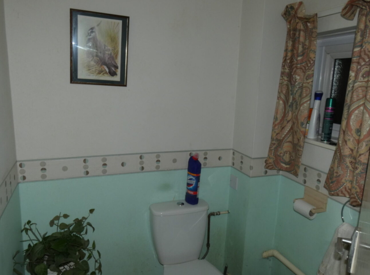 Bathroom with white walls and toilet